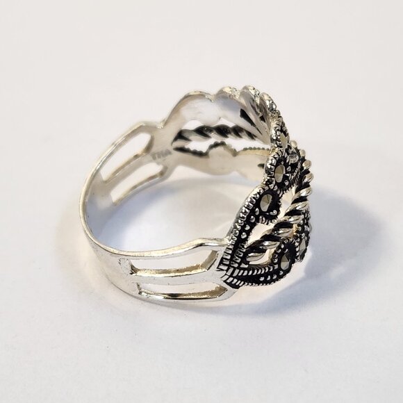 VTG 925 Edwardian Style Marcasite Ring Size 7.5 - Picture 4 of 11